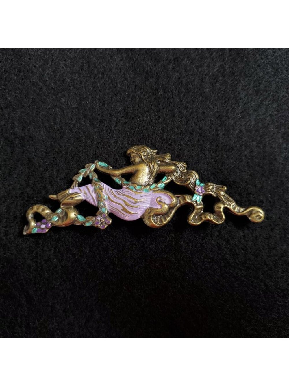 Vintage Art Nouveau Brooch Lady Gold Tone Statement 3.75"
